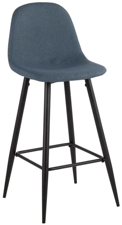 Pebble Barstool - Set of 2 in Black Metal/Blue Fabric by Lumisource