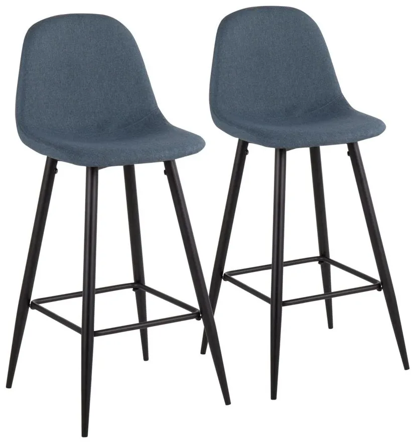 Pebble Barstool - Set of 2 in Black Metal/Blue Fabric by Lumisource