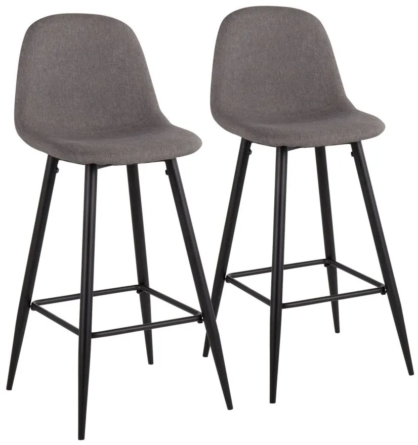 Pebble Barstool - Set of 2 in Black Metal/Charcoal Fabric by Lumisource