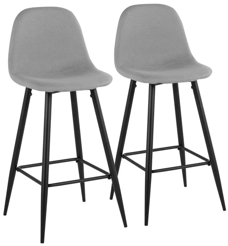 Pebble Barstool - Set of 2 in Black Metal/Light Gray Fabric by Lumisource