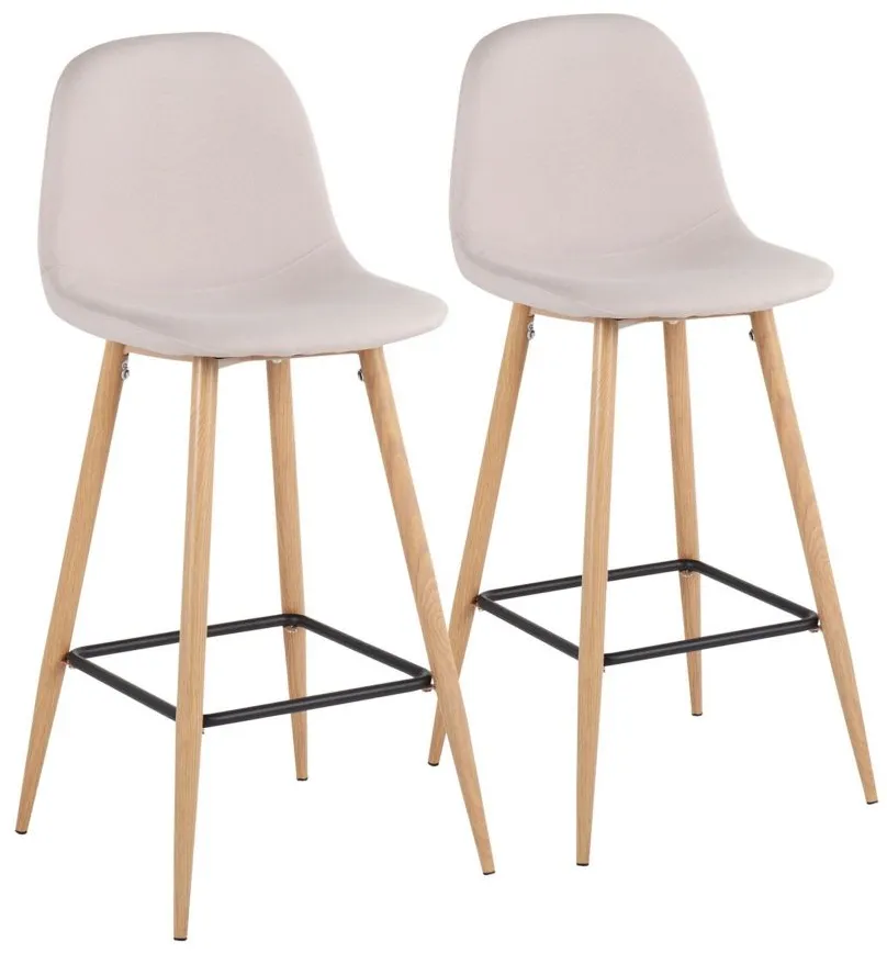 Pebble Barstool - Set of 2 in Natural Metal/Beige Fabric by Lumisource