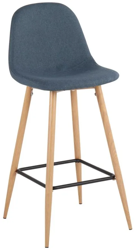 Pebble Barstool - Set of 2 in Natural Metal/Blue Fabric by Lumisource