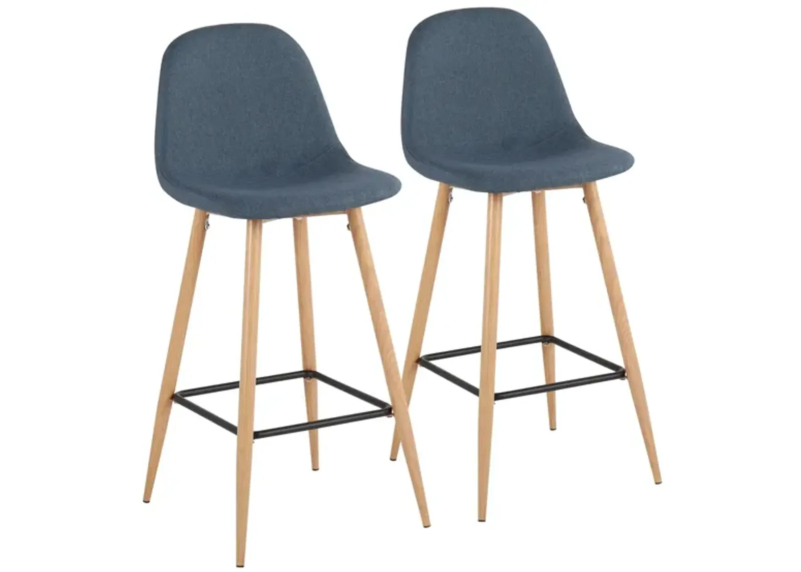 Pebble Barstool - Set of 2 in Natural Metal/Blue Fabric by Lumisource