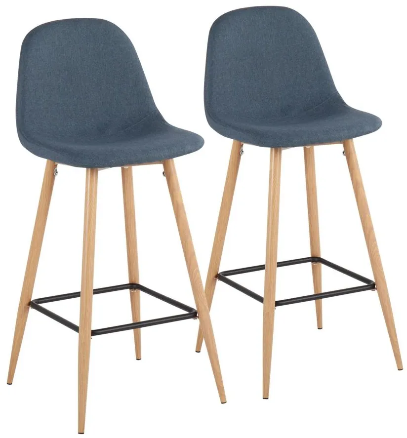 Pebble Barstool - Set of 2 in Natural Metal/Blue Fabric by Lumisource