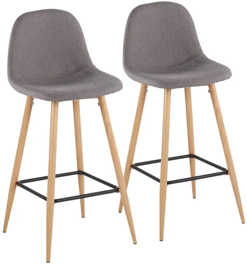 Pebble Barstool - Set of 2 in Natural Metal/Charcoal Fabric by Lumisource