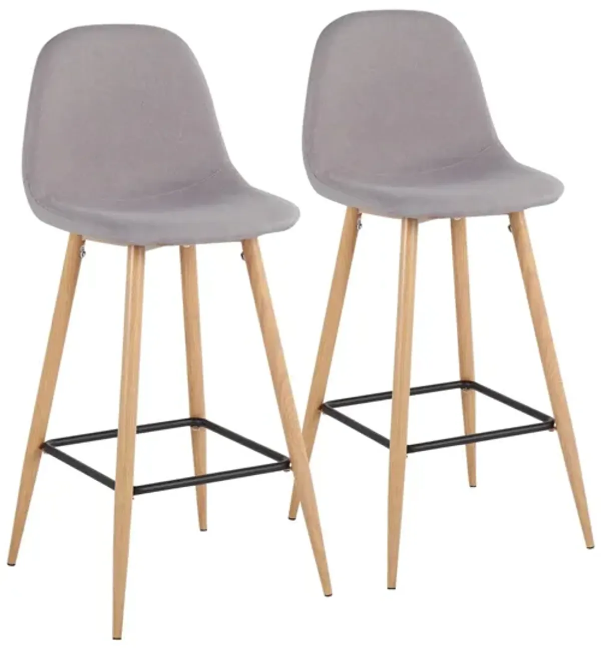 Pebble Barstool - Set of 2 in Natural Metal/Light Gray Fabric by Lumisource