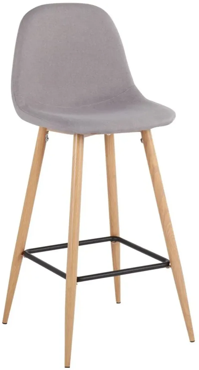 Pebble Barstool - Set of 2 in Natural Metal/Light Gray Fabric by Lumisource