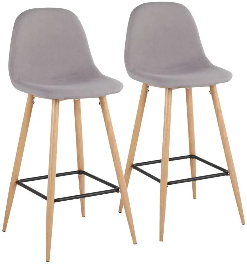 Pebble Barstool - Set of 2 in Natural Metal/Light Gray Fabric by Lumisource