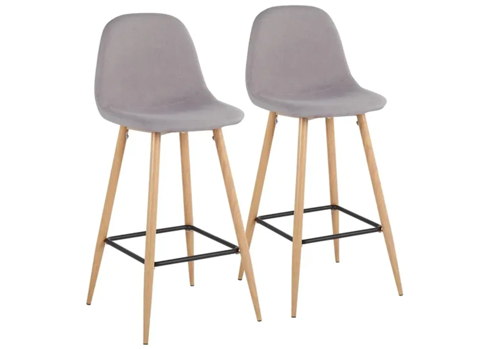 Pebble Barstool - Set of 2 in Natural Metal/Light Gray Fabric by Lumisource