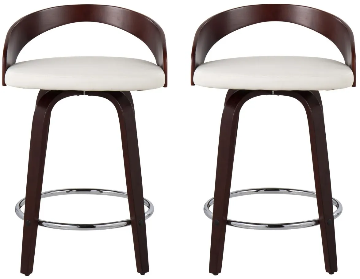 Grotto Counter Stool- Set of 2 in Cherry;White;Chrome by Lumisource