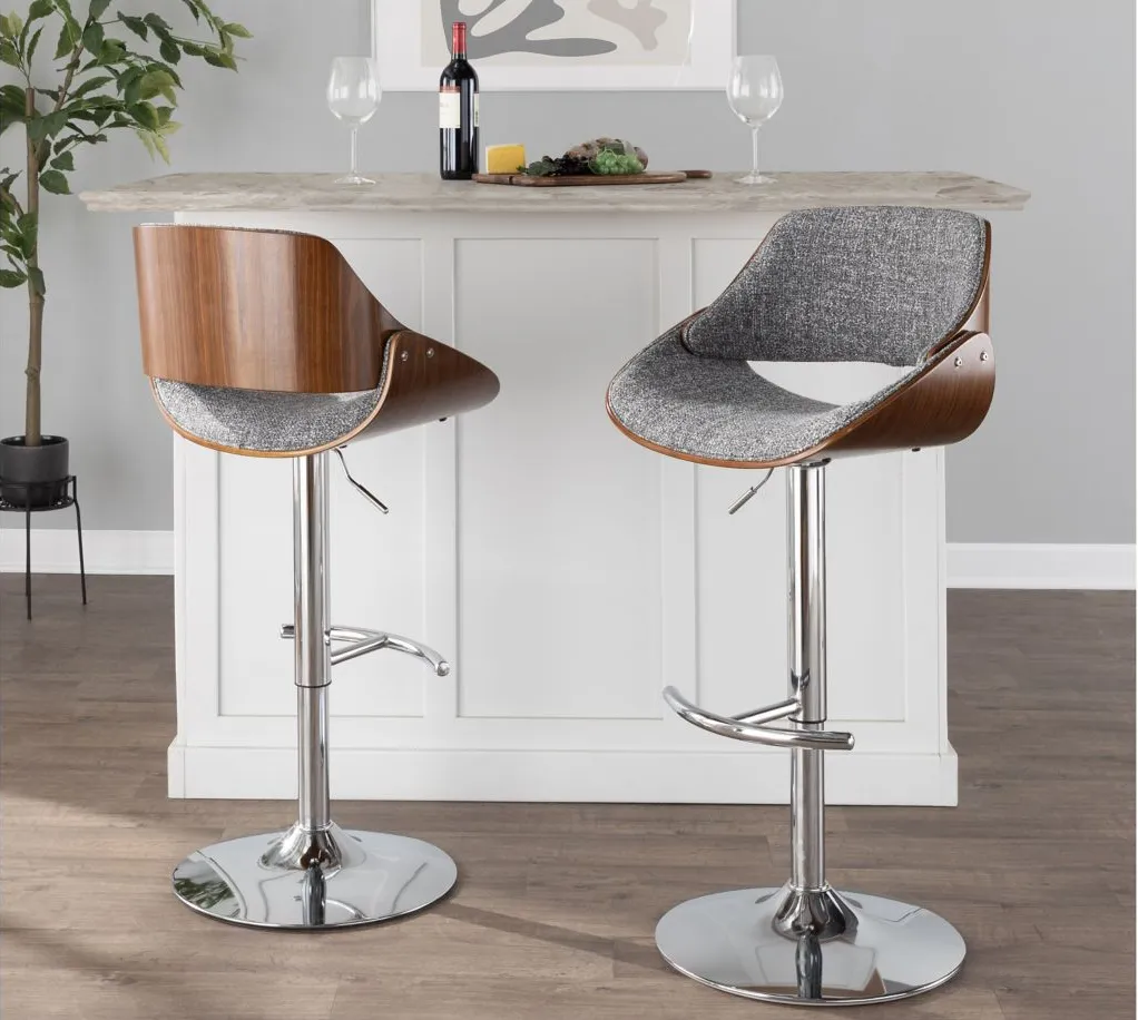 Fabrizzi Adjustable Barstool- Set of 2 in Chrome;Walnut;Gray by Lumisource