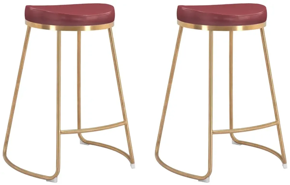 Bree Counter-Height Stool: Set of 2 in Burgundy, Gold by Zuo Modern