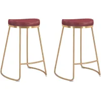 Bree Counter-Height Stool: Set of 2 in Burgundy, Gold by Zuo Modern