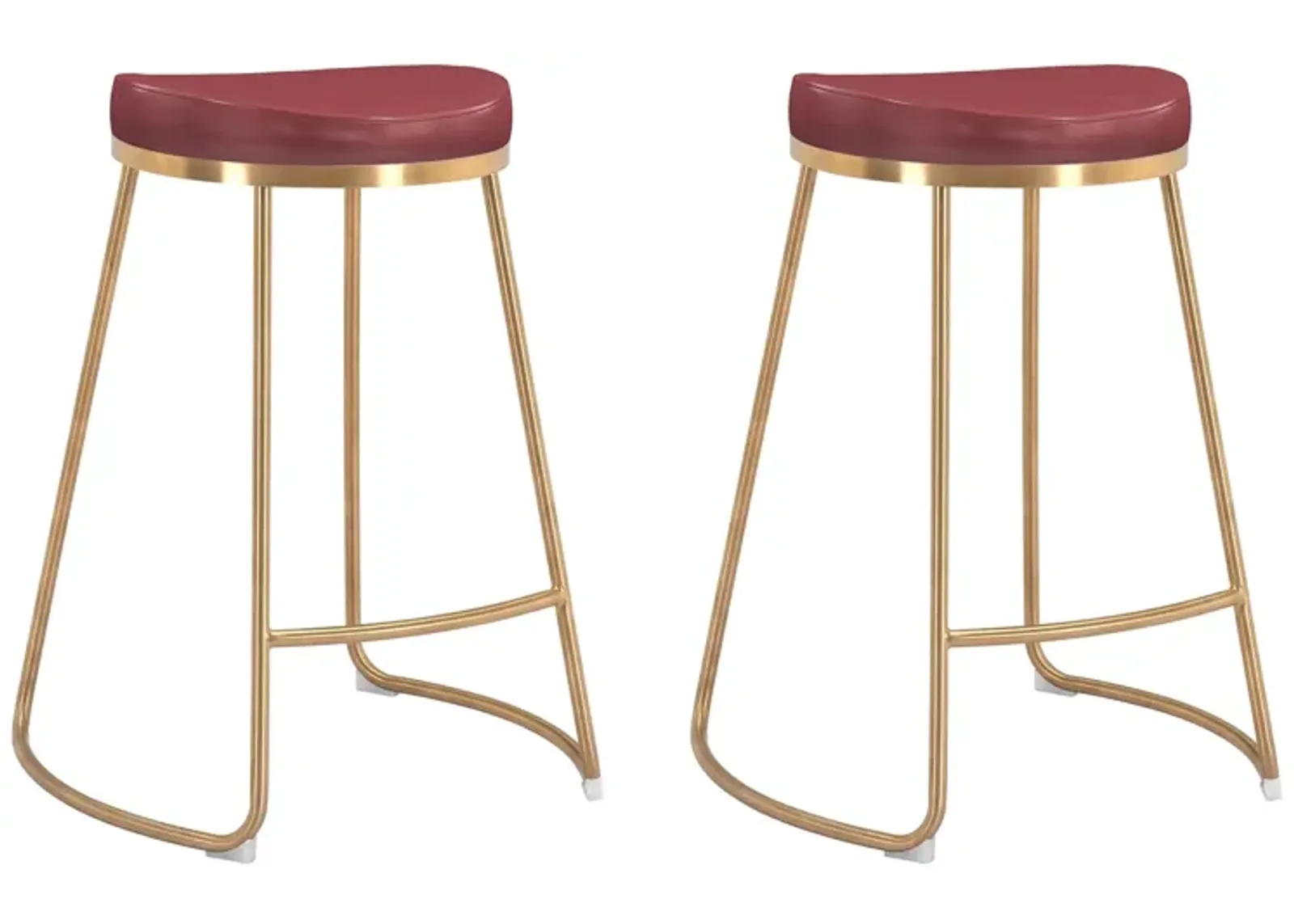 Bree Counter-Height Stool: Set of 2 in Burgundy, Gold by Zuo Modern