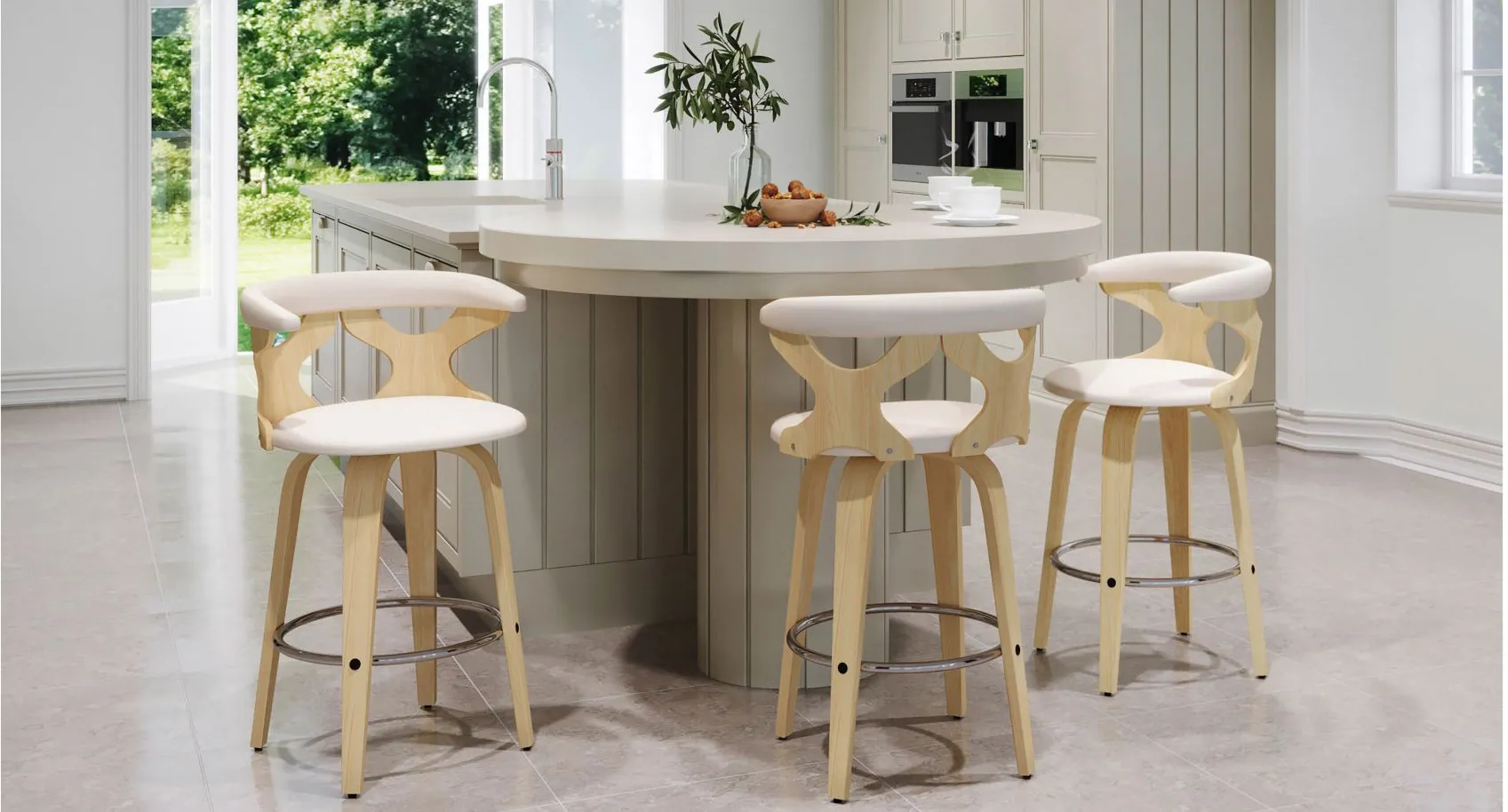 Gardenia Counter Stool- Set of 2 in Natural;Cream;Chrome by Lumisource