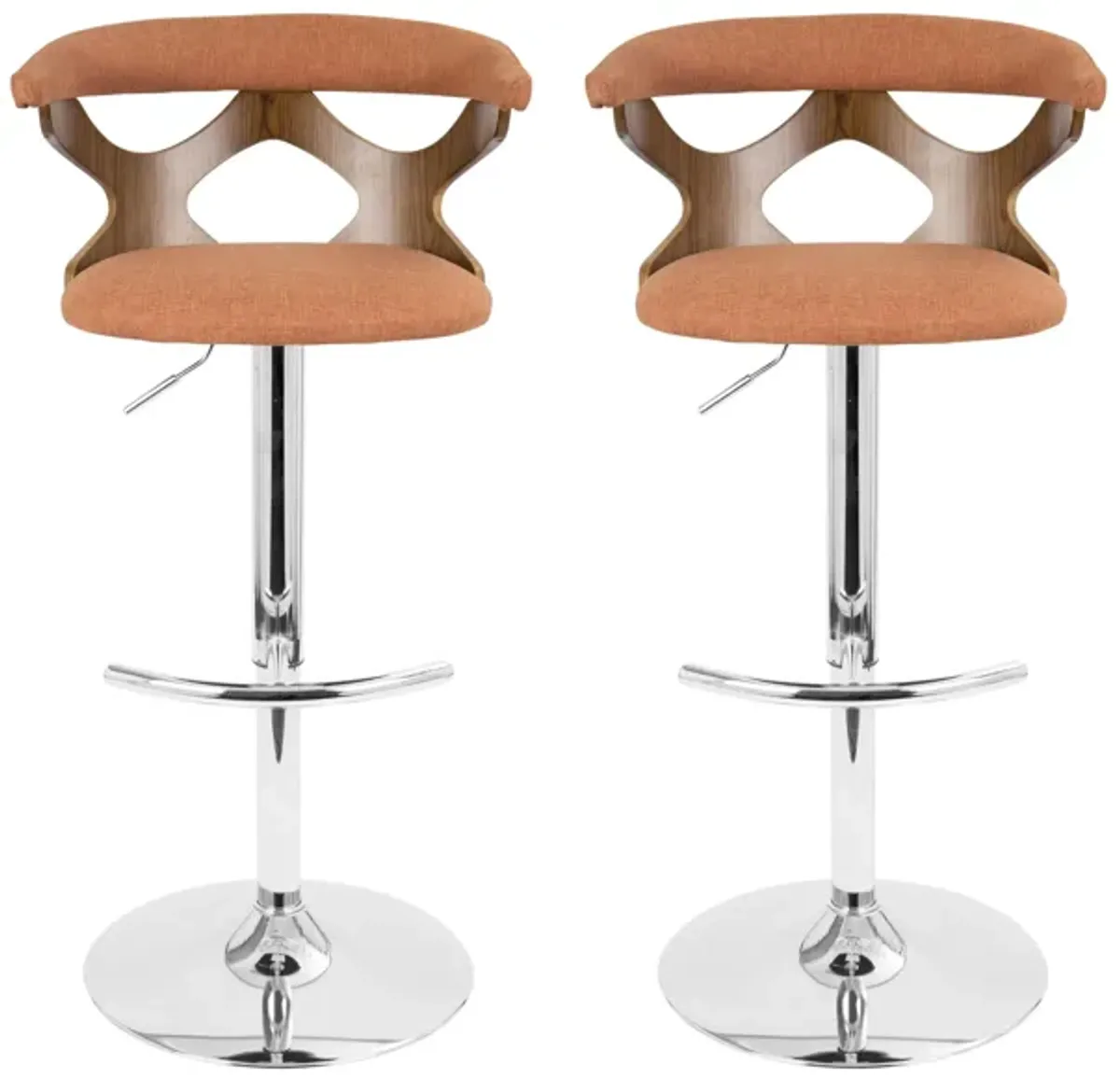 Gardenia Adjustable Barstool- Set of 2 in Chrome;Walnut;Orange by Lumisource