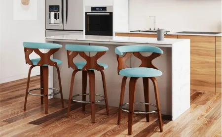 Gardenia Counter Stool- Set of 2 in Teal;Walnut;Chrome by Lumisource