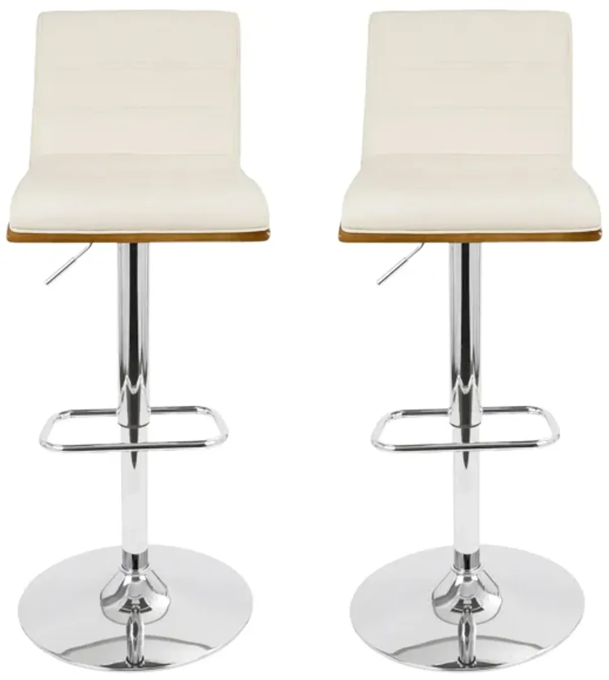 Vasari Adjustable Barstool- Set of 2 in Chrome;Walnut;Cream by Lumisource