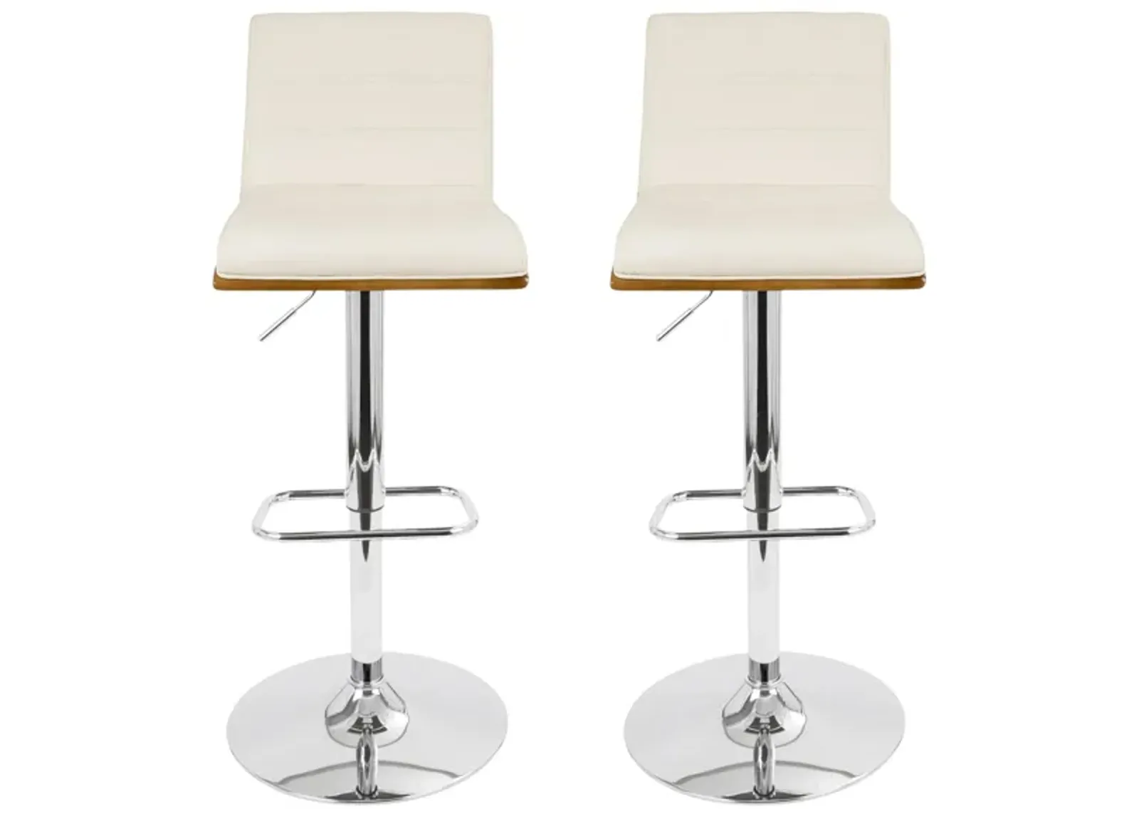 Vasari Adjustable Barstool- Set of 2 in Chrome;Walnut;Cream by Lumisource