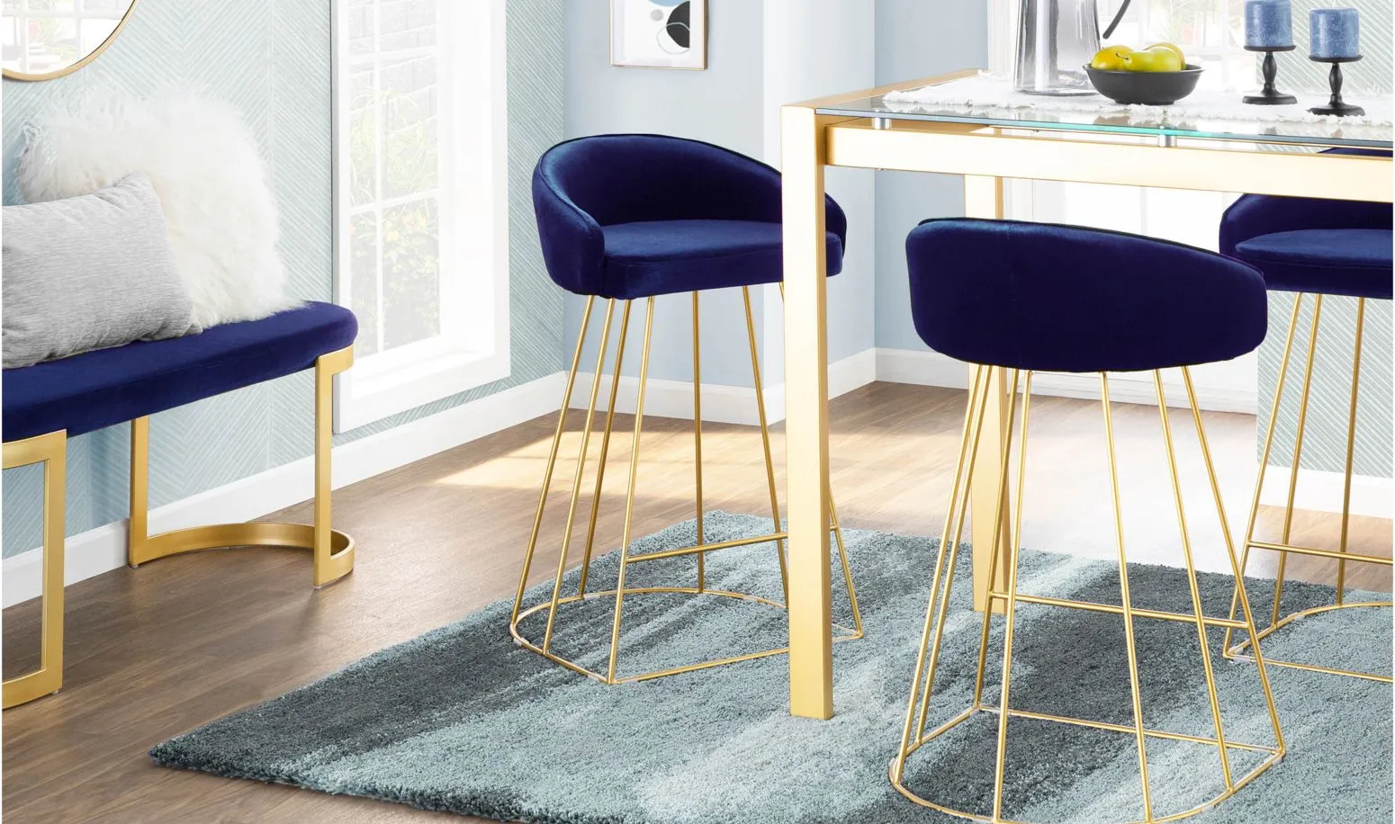 Canary Counter Stools: Set of 2 in Gold, Blue by Lumisource