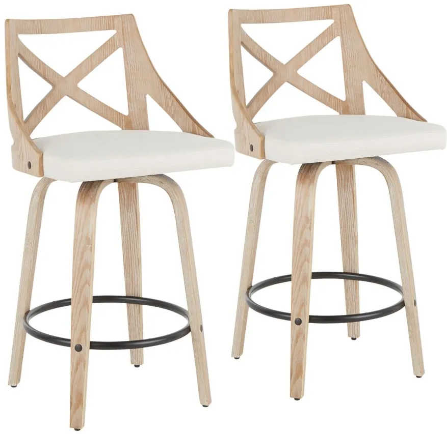 Charlotte Counter Stools: Set of 2 in White Washed, Black, Cream by Lumisource