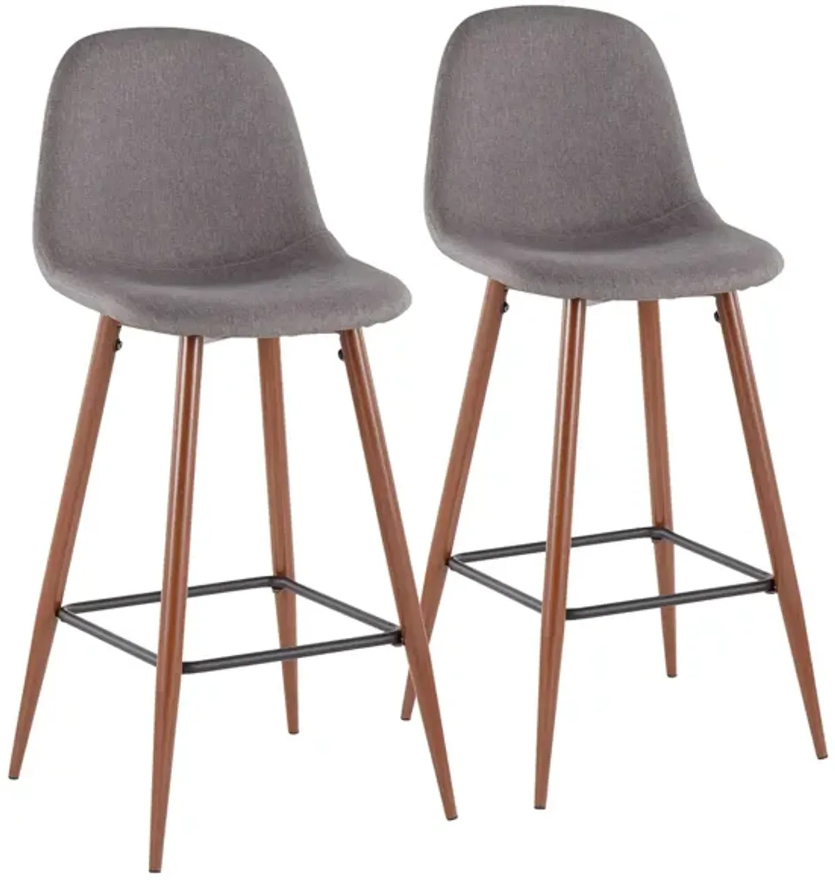 Pebble Barstools: Set of 2 in Walnut Metal, Charcoal Fabric by Lumisource