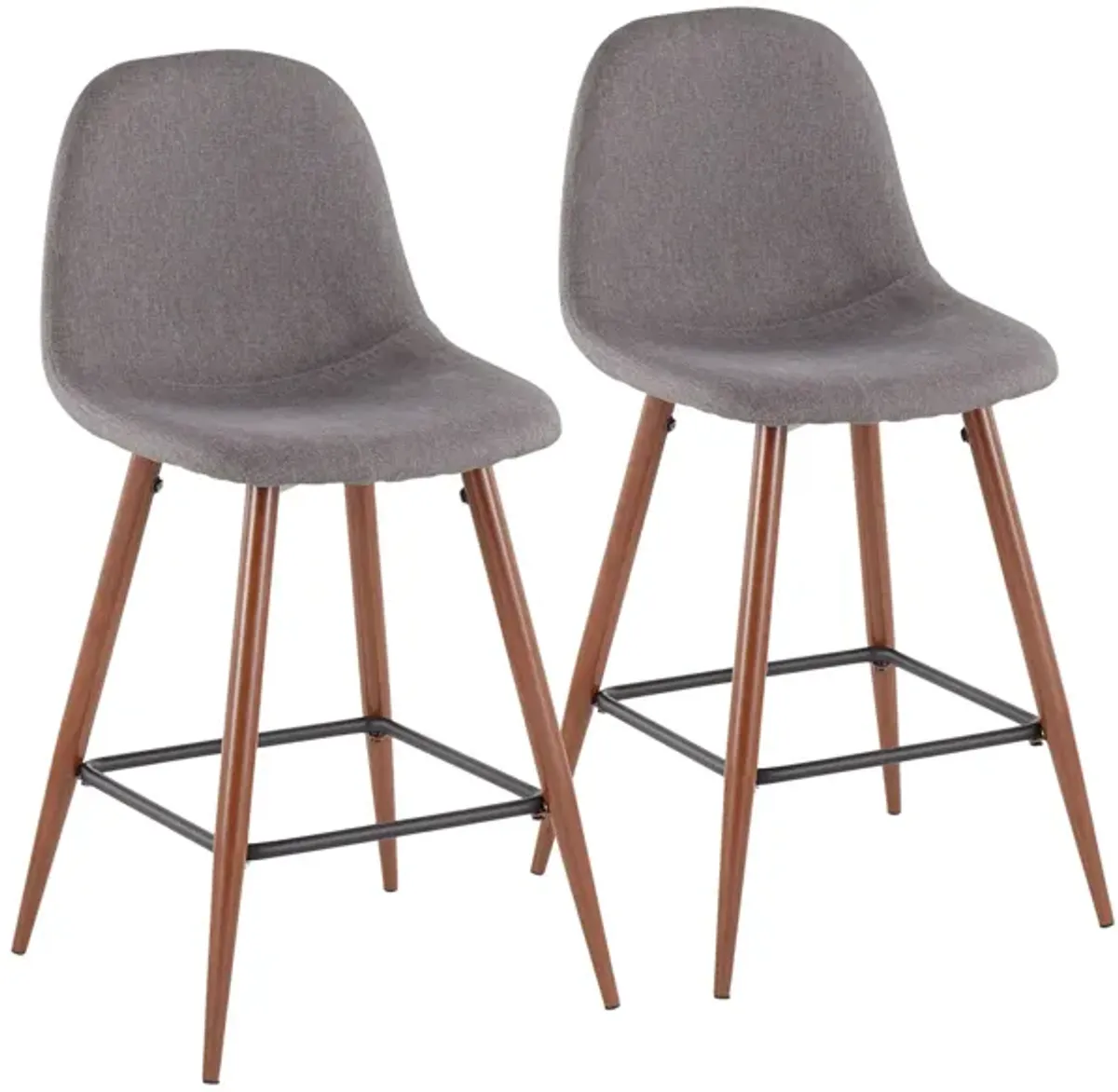 Pebble Counter Stools: Set of 2 in Walnut Metal, Charcoal Fabric by Lumisource