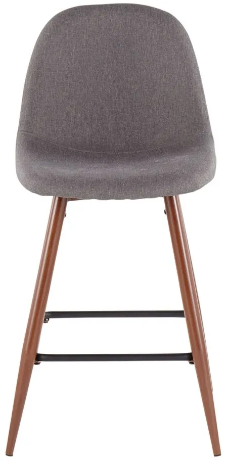 Pebble Counter Stools: Set of 2 in Walnut Metal, Charcoal Fabric by Lumisource