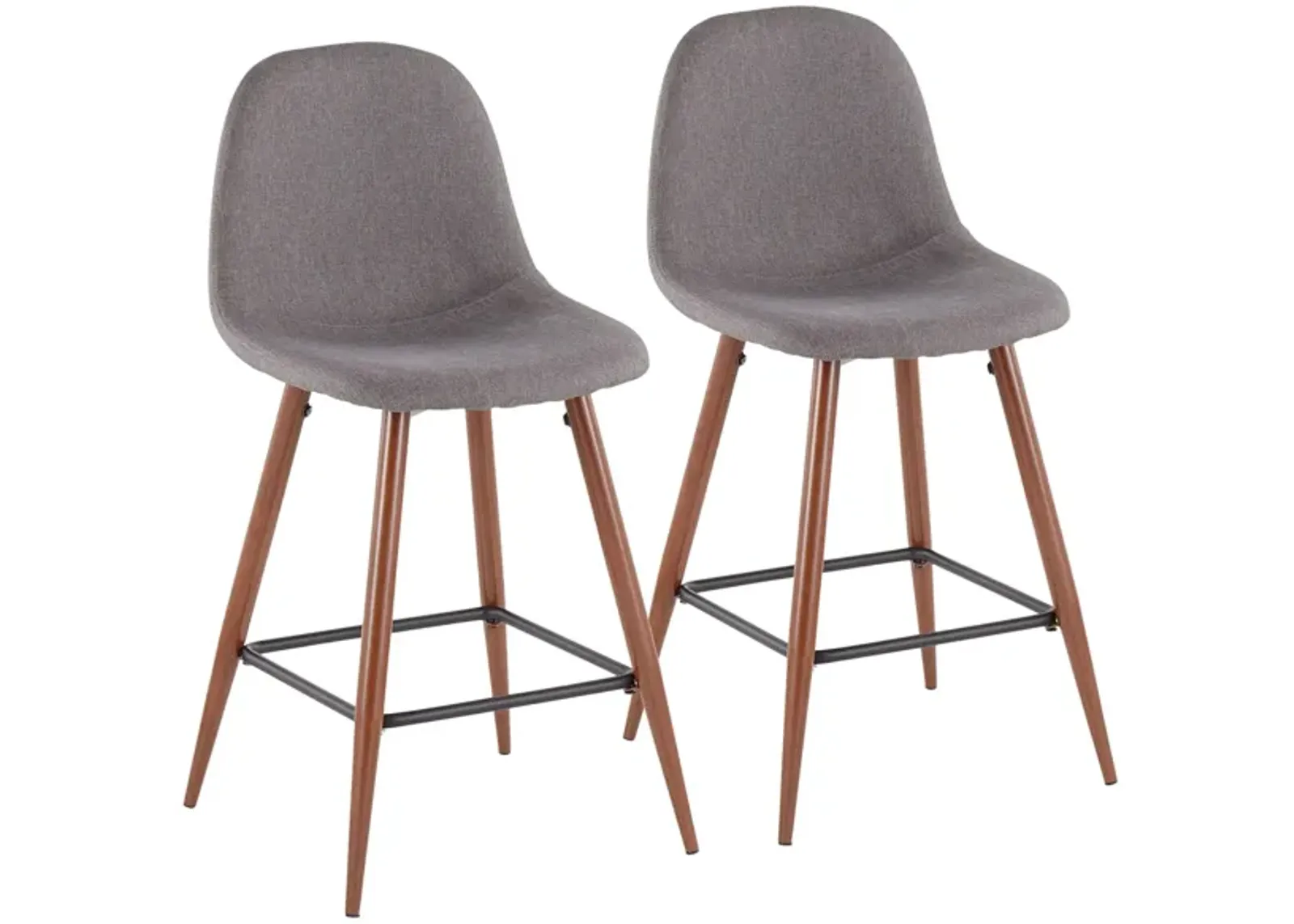 Pebble Counter Stools: Set of 2 in Walnut Metal, Charcoal Fabric by Lumisource