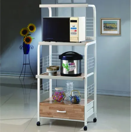 Tanner Kitchen Shelf on Caster Cart in White by Crown Mark