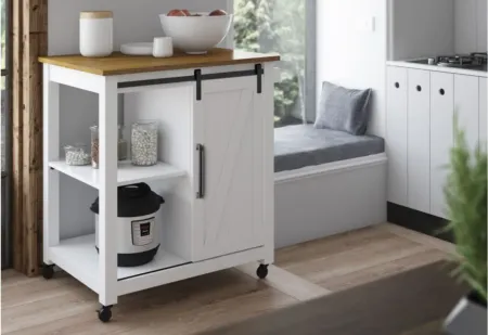 Geremia Barndoor Kitchen Cart in White by Twin-Star Intl.