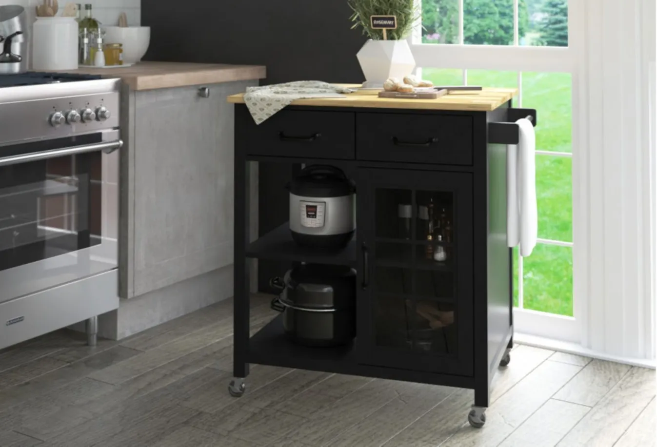 Geremia Rolling Kitchen Cart in Black by Twin-Star Intl.