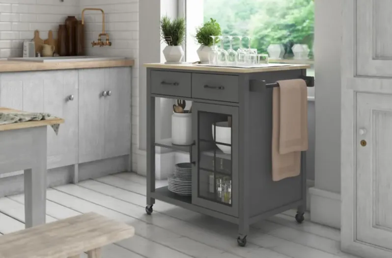 Geremia Rolling Kitchen Cart in Gray by Twin-Star Intl.