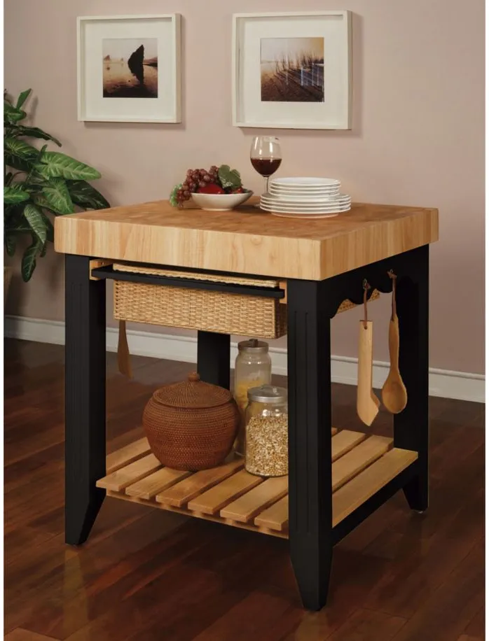 Kolton Kitchen Island in Black by Linon Home Decor