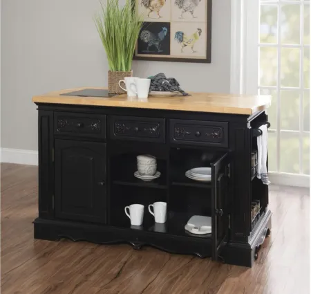 Pennfield Kitchen Island in Black by Linon Home Decor