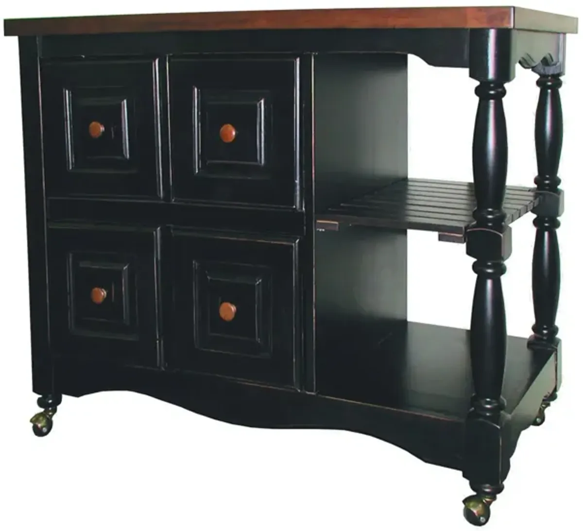 Regal Kitchen Cart w/ Casters in Antique black with cherry by Sunset Trading