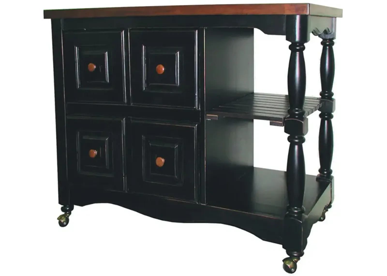 Regal Kitchen Cart w/ Casters in Antique black with cherry by Sunset Trading