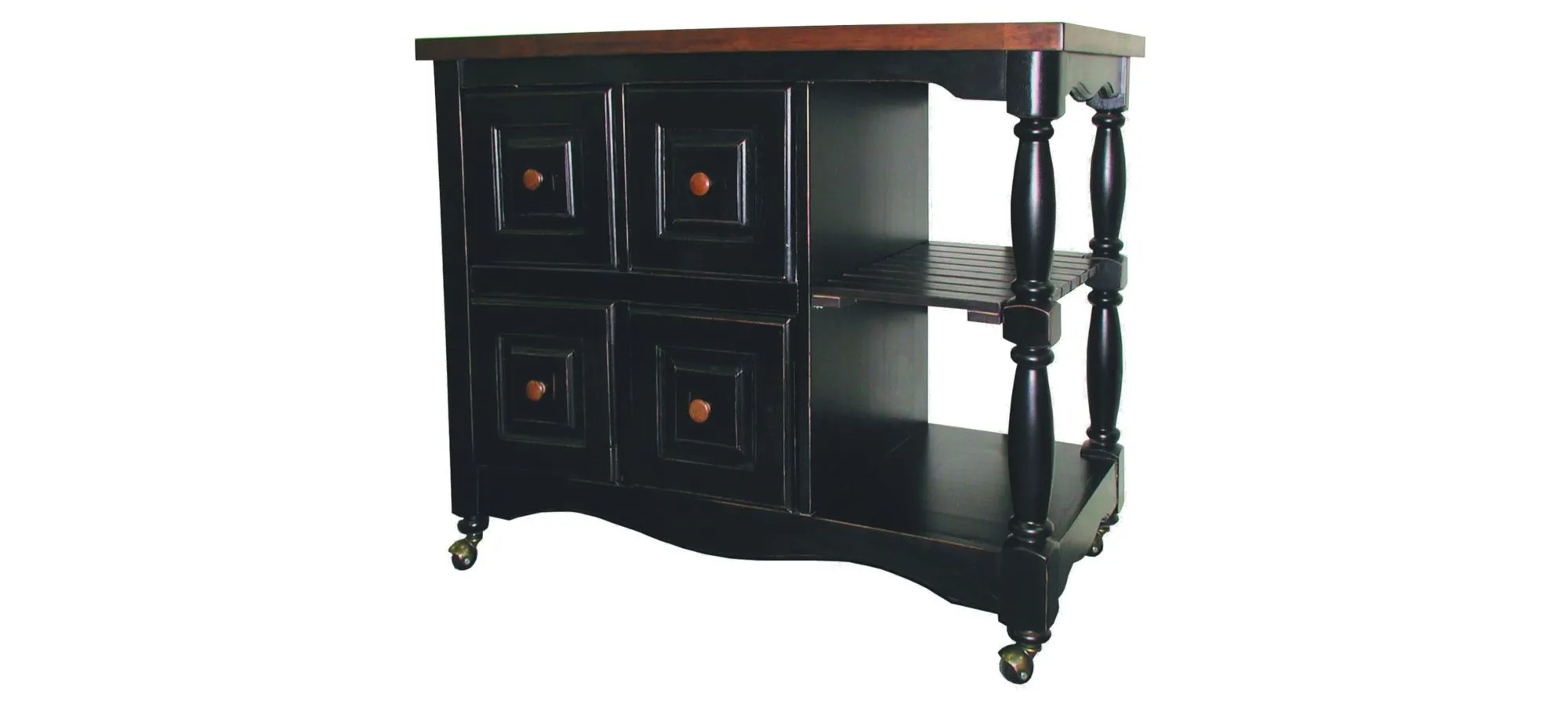 Regal Kitchen Cart w/ Casters in Antique black with cherry by Sunset Trading