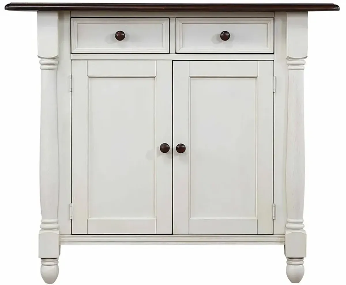 Fenway Kitchen Island w/ Leaf in Distressed Antique White and Chestnut by Sunset Trading