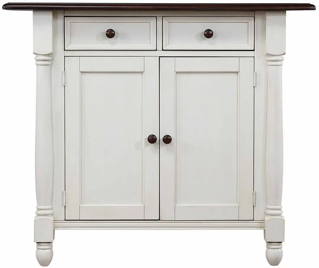 Fenway Kitchen Island w/ Leaf in Distressed Antique White and Chestnut by Sunset Trading