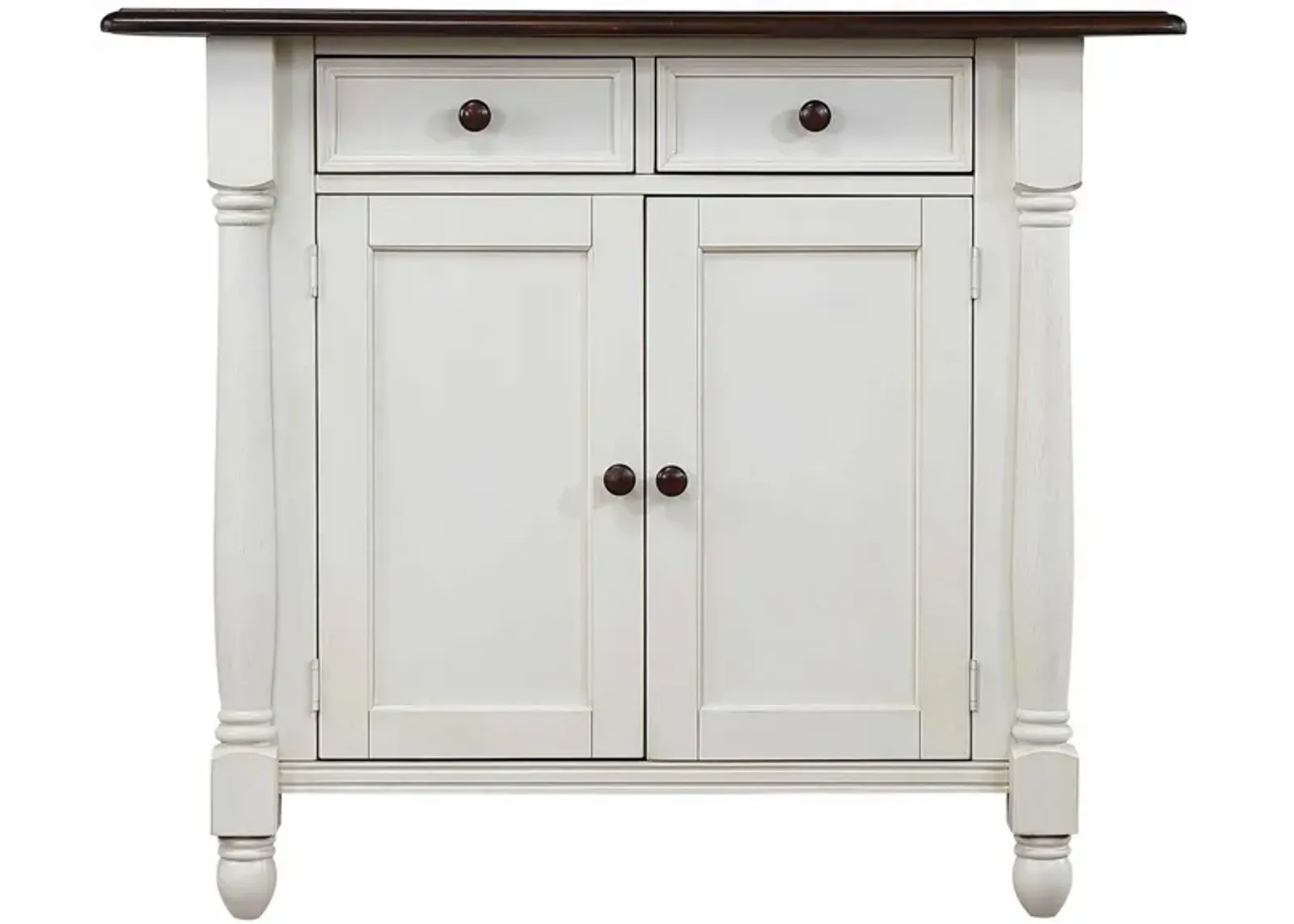 Fenway Kitchen Island w/ Leaf in Distressed Antique White and Chestnut by Sunset Trading