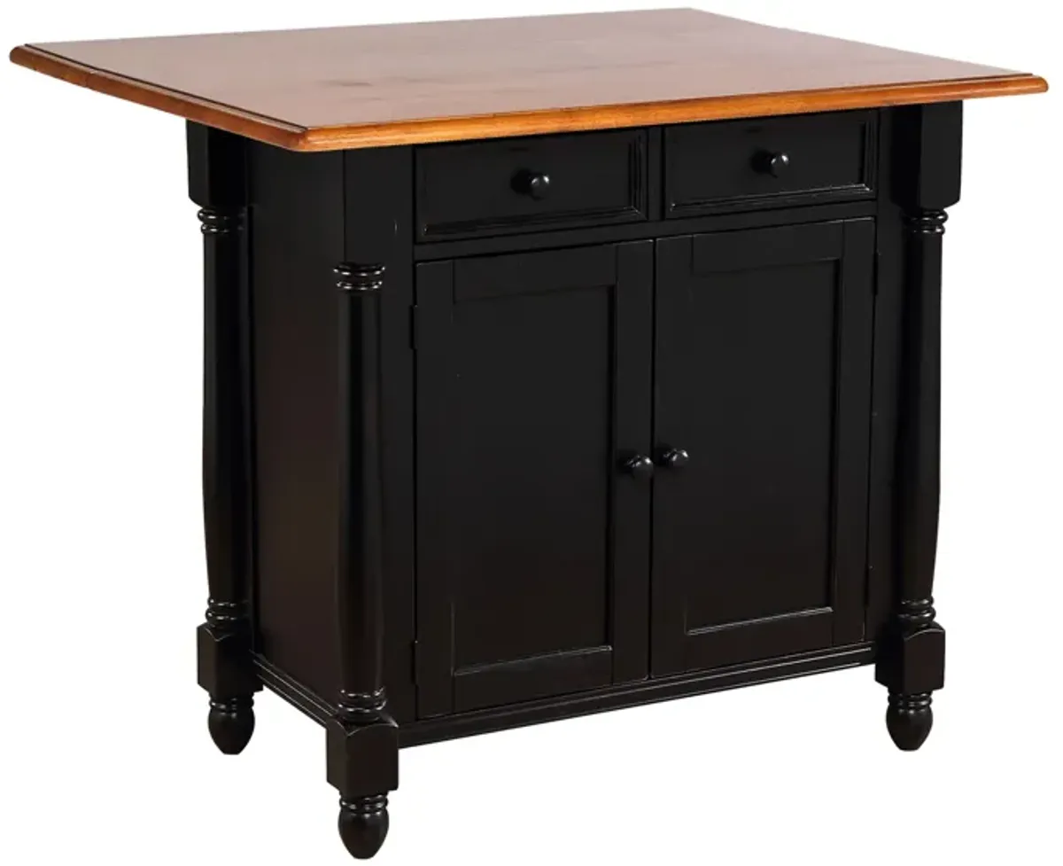 Black Cherry Selections Kitchen Island with Drop Leaf Top in Distressed antique black with cherry base and distressed cherry finish top by Sunset Trading