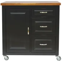Black Cherry Selections Kitchen Cart in Distressed antique black with cherry and distressed cherry finish top by Sunset Trading