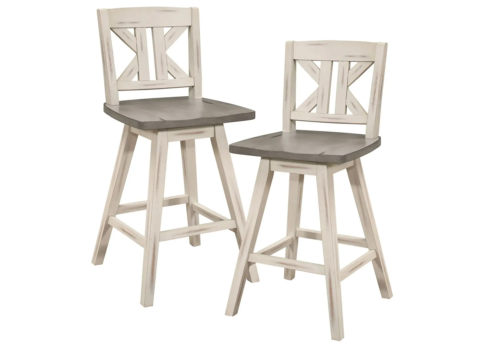 Trouvaille Counter Height Swivel Chair With K-Back - Set of 2 in Distressed Gray and White by Homelegance