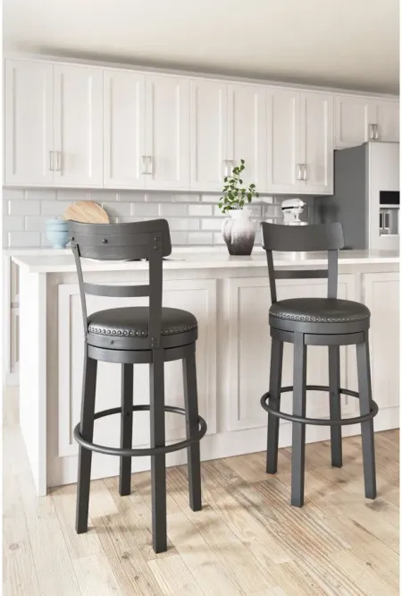 Benny Counter Height Upholstered Swivel Barstool in Black by Ashley Furniture