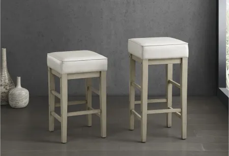 Josie 26" Height Square Stool, Set of 2 in White by Homelegance
