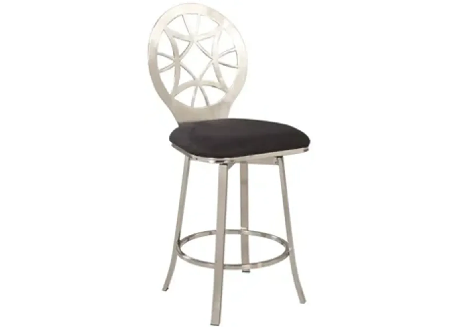 Landsdale Round Back Counter Stool in Black and Silver by Chintaly Imports