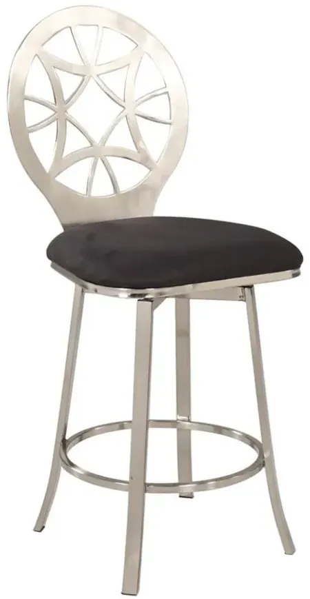 Landsdale Round Back Counter Stool in Black and Silver by Chintaly Imports