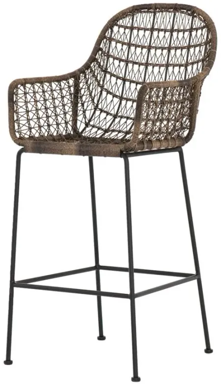 Bandera Outdoor Woven Bar Stool in Distressed Gray by Four Hands