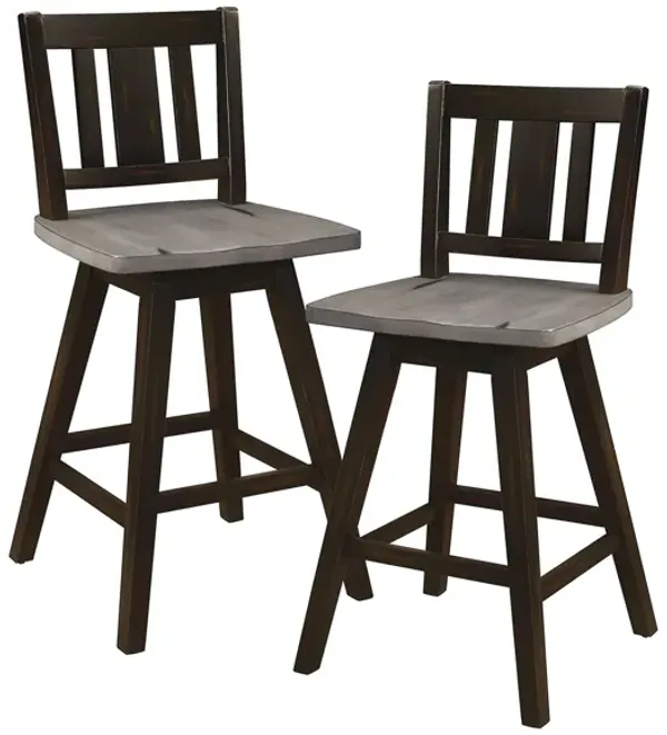 Trouvaille Counter Height Swivel Chair With Slat Back - Set of 2